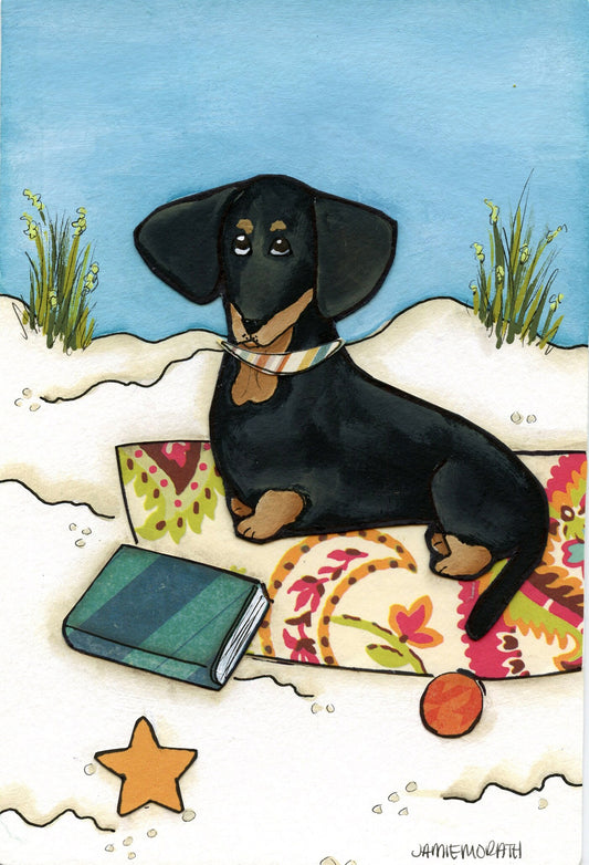 Beach Weenies #1, dachshund dog art print