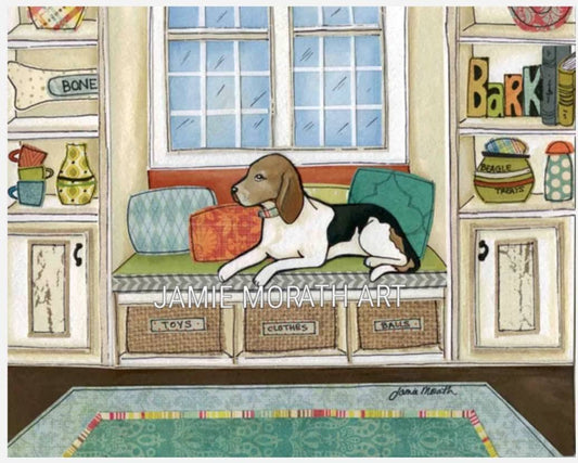 The Beagles Bed, beagle art print