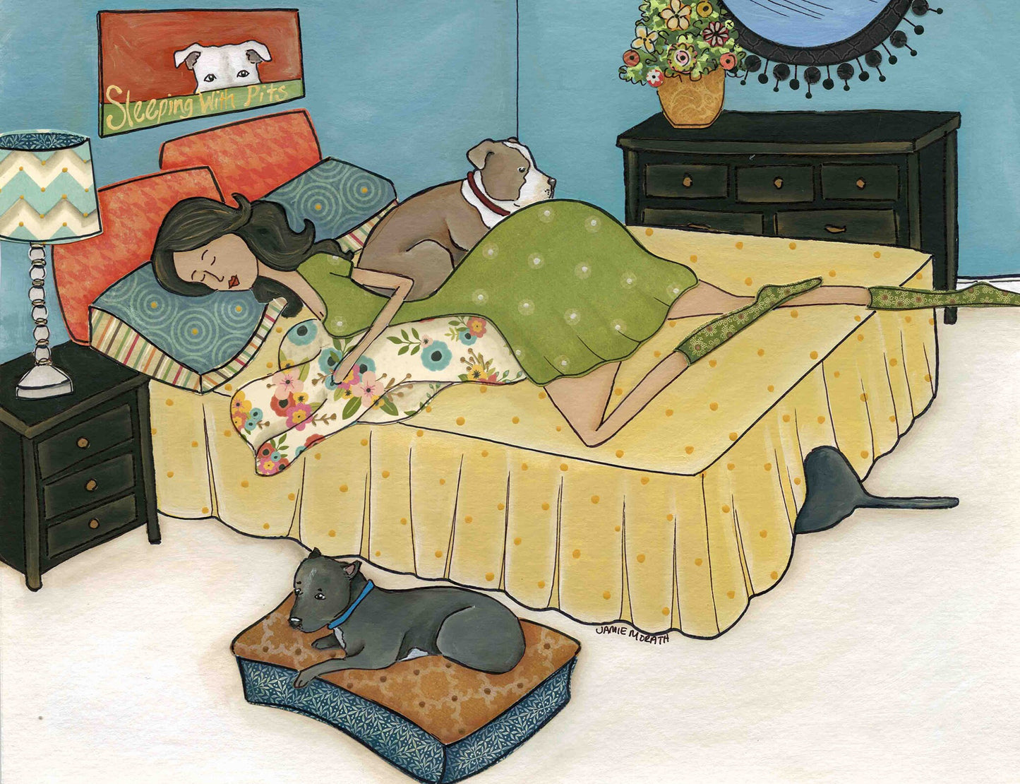 Sleeping With Pits, dog art print