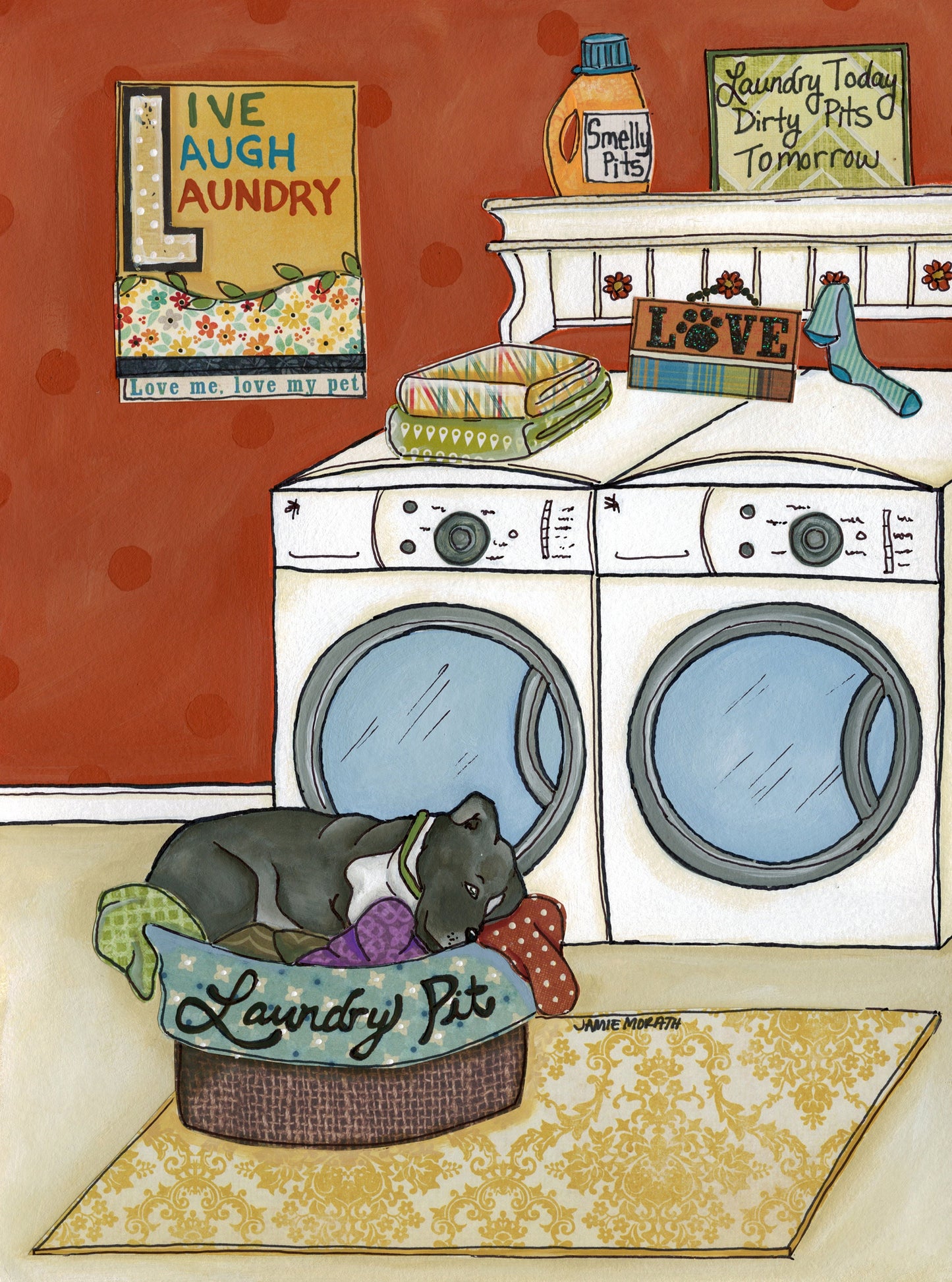 Laundry Pit, pitbull art print
