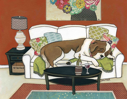 St Bernard Couch Hog, dog art print