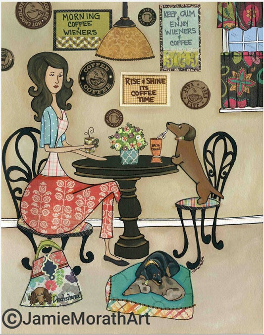 Coffee & Wieners, dachshund art print