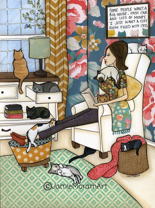 Cozy Room, cat art print