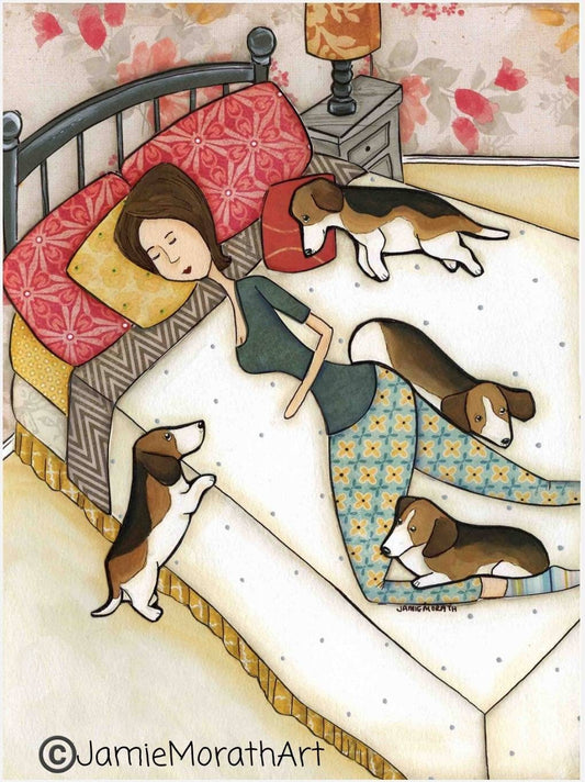 Bed of Beagles, art print