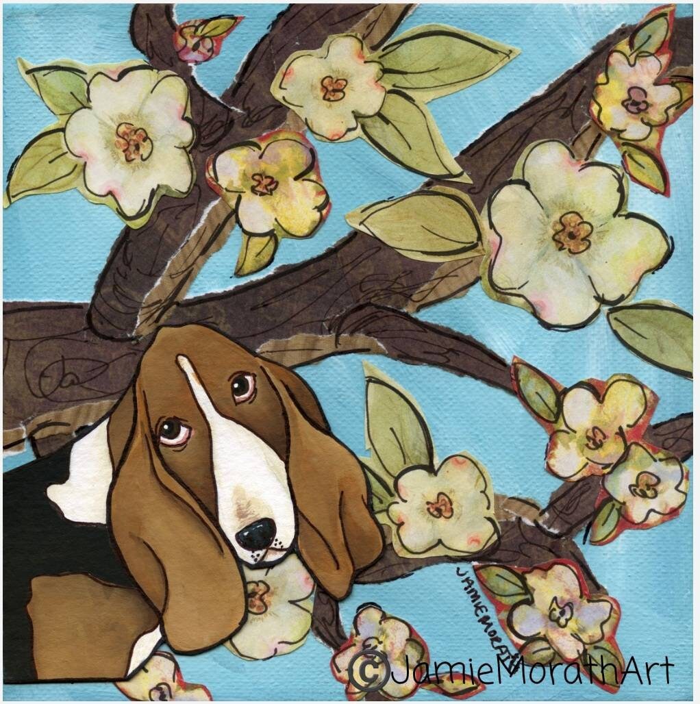 Spring Basset, dog art print