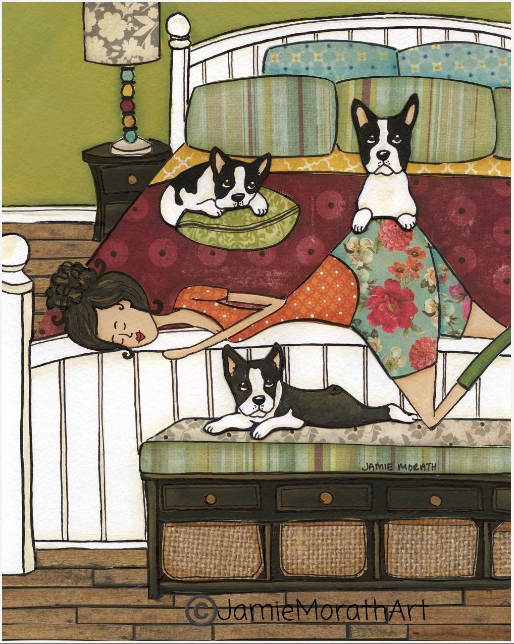 Boston's Bed, dog art print
