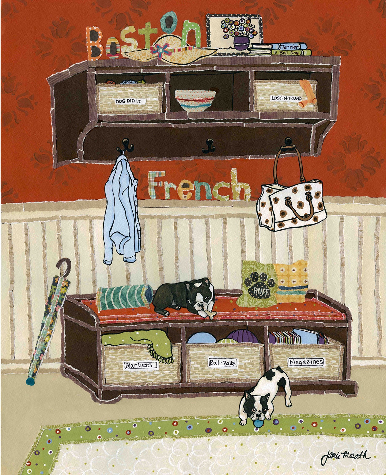 Mud Room Play, French Bulldog, Boston Terrier