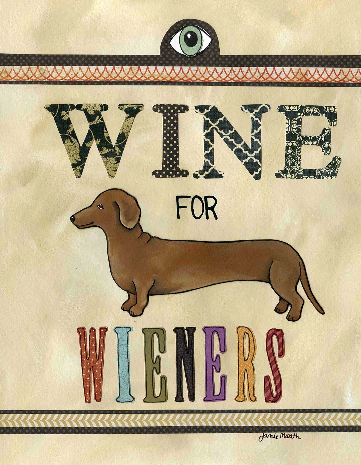 Wine For Wieners, dachshund dog art print