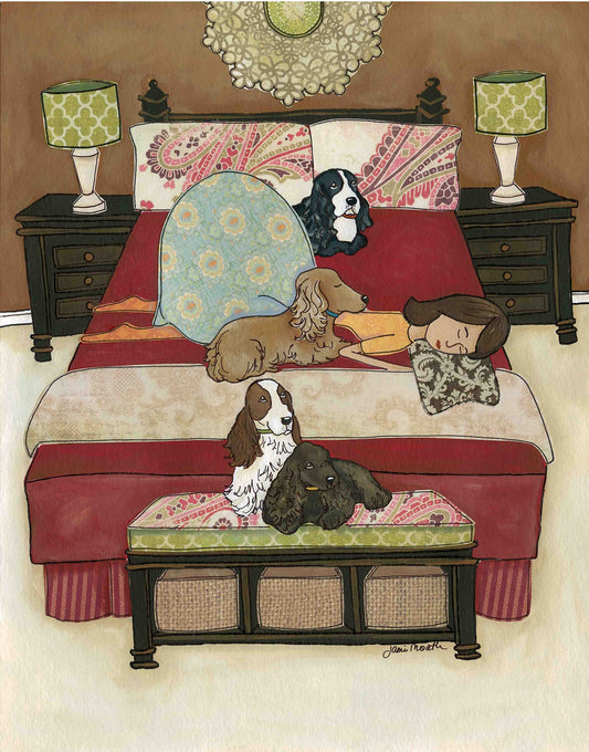 Sleeping With Her Cocks, Cocker Spaniel dog art print