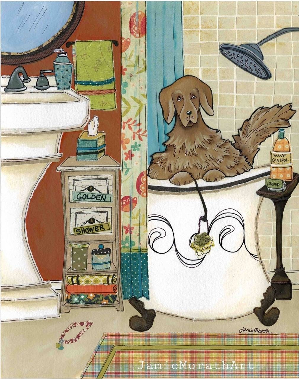 Golden Shower, Golden Retriever dog art print
