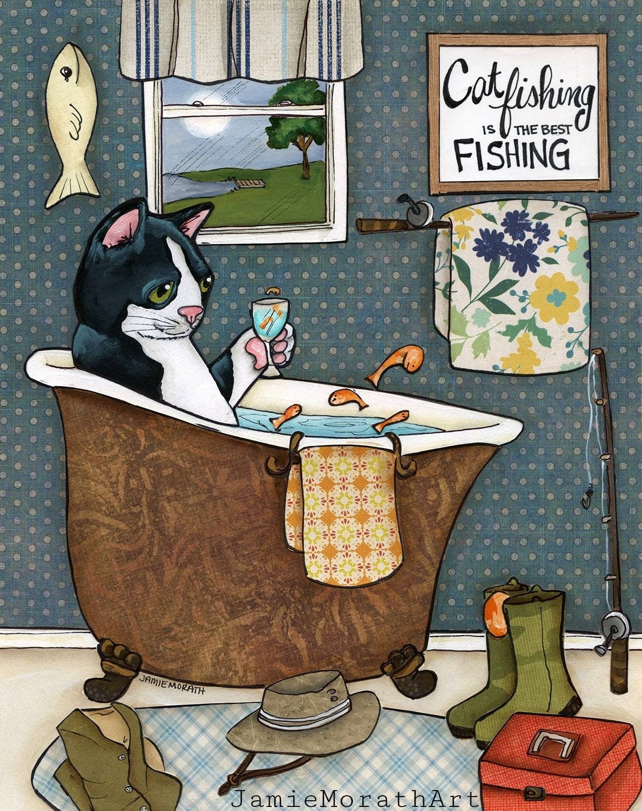 Cat Fishing art print