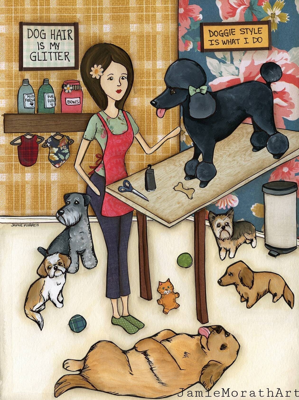 Doggie Style, dog groomer art print