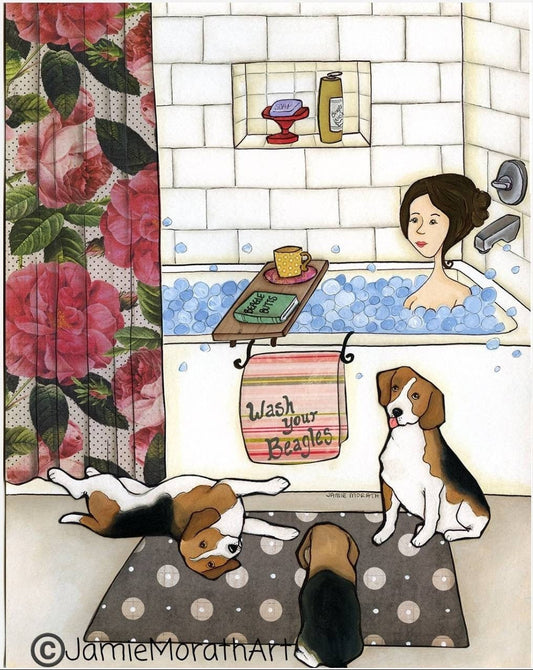 Wash Your Beagles, art print