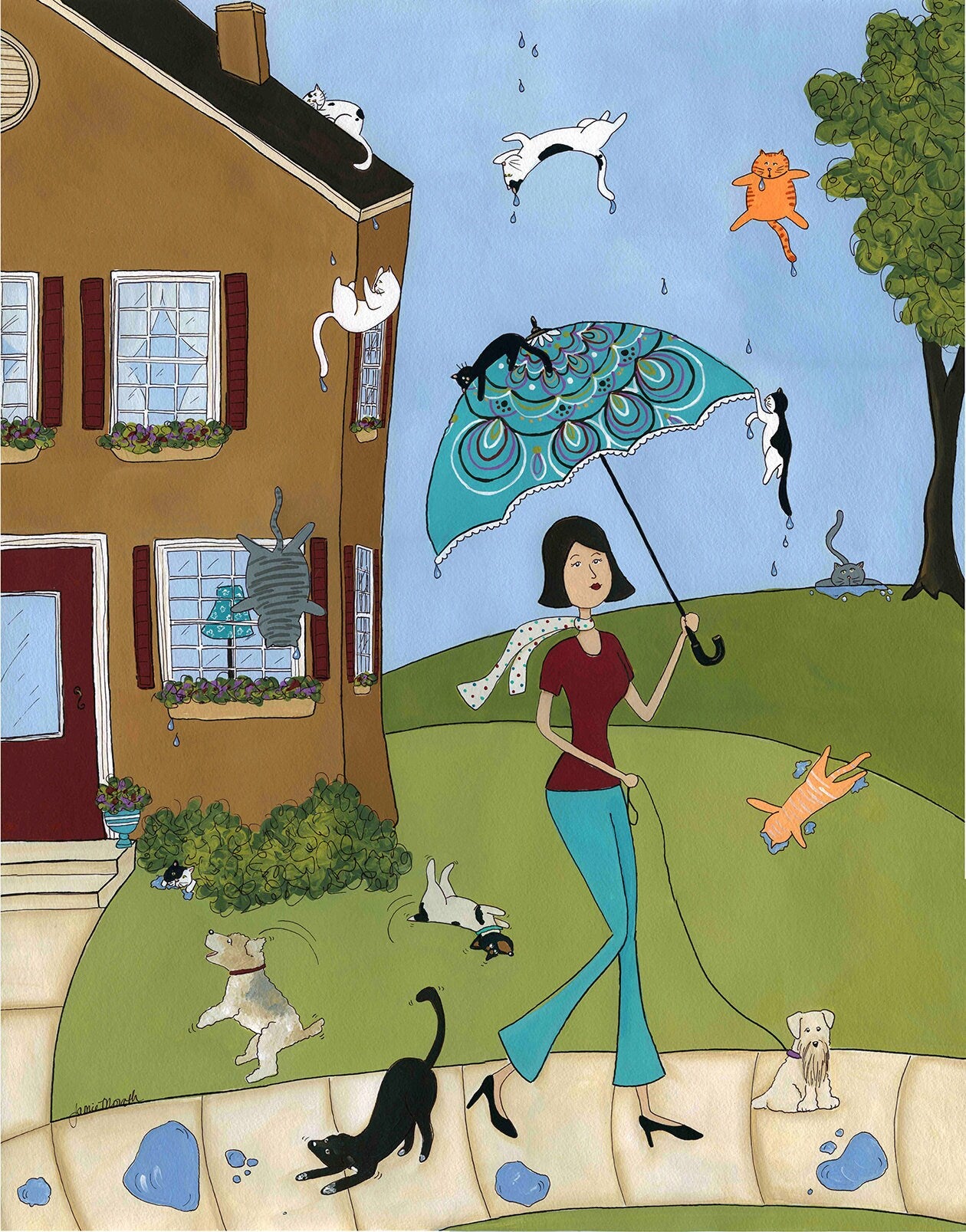 Raining Cat and Flippin Dogs, art print