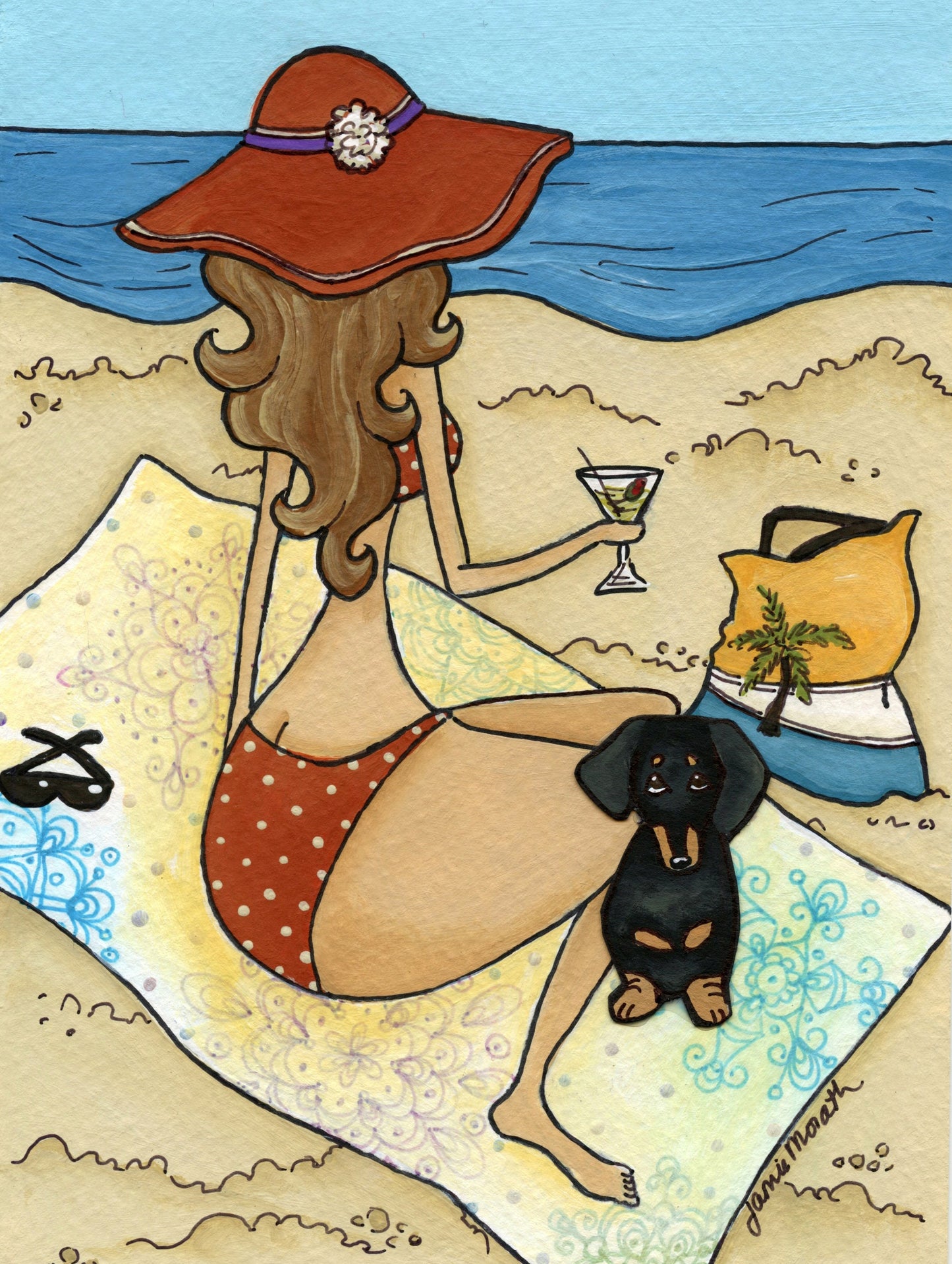 Sun and Martini With a Doxie, dog art print