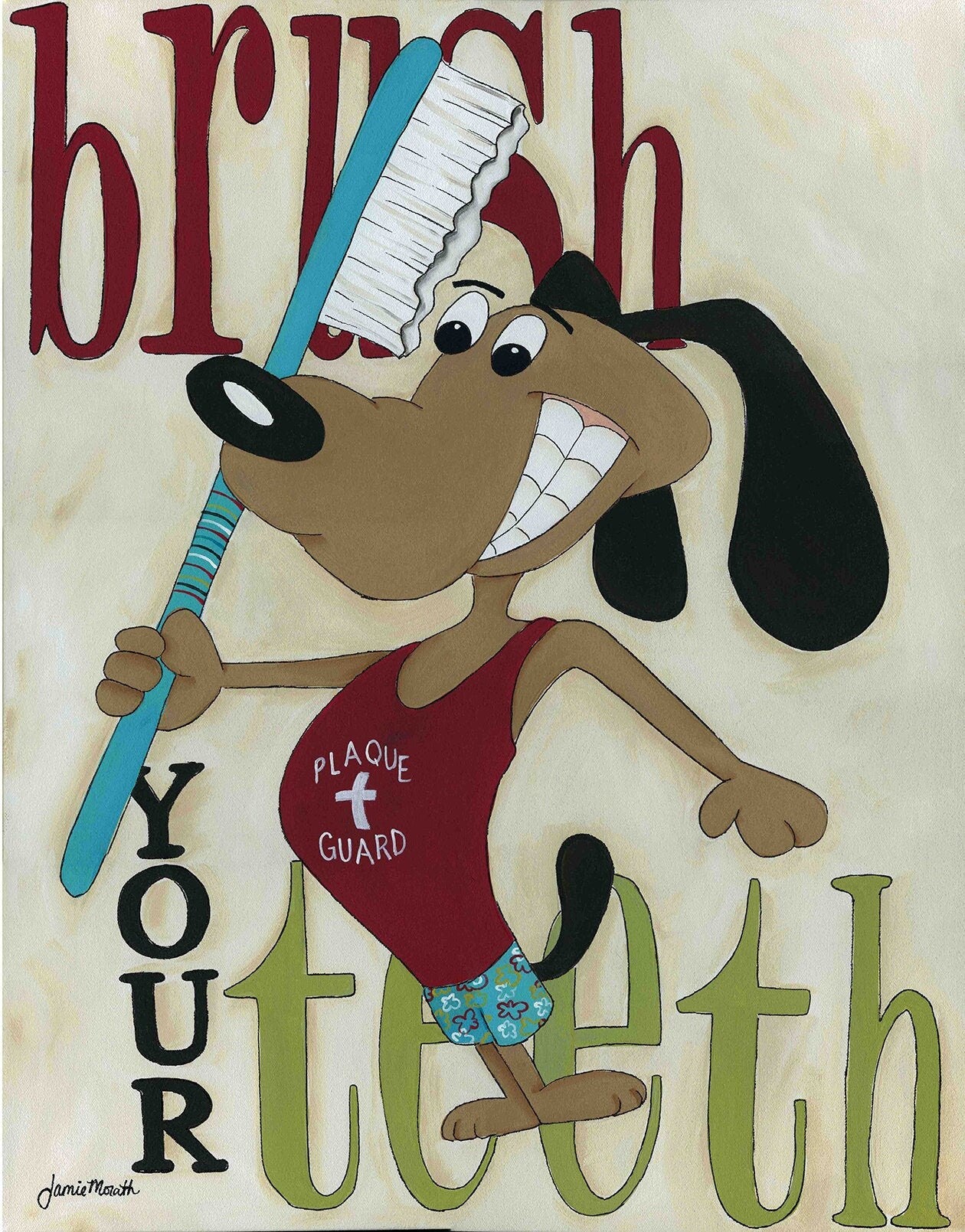 Brush Your Teeth, dog art print