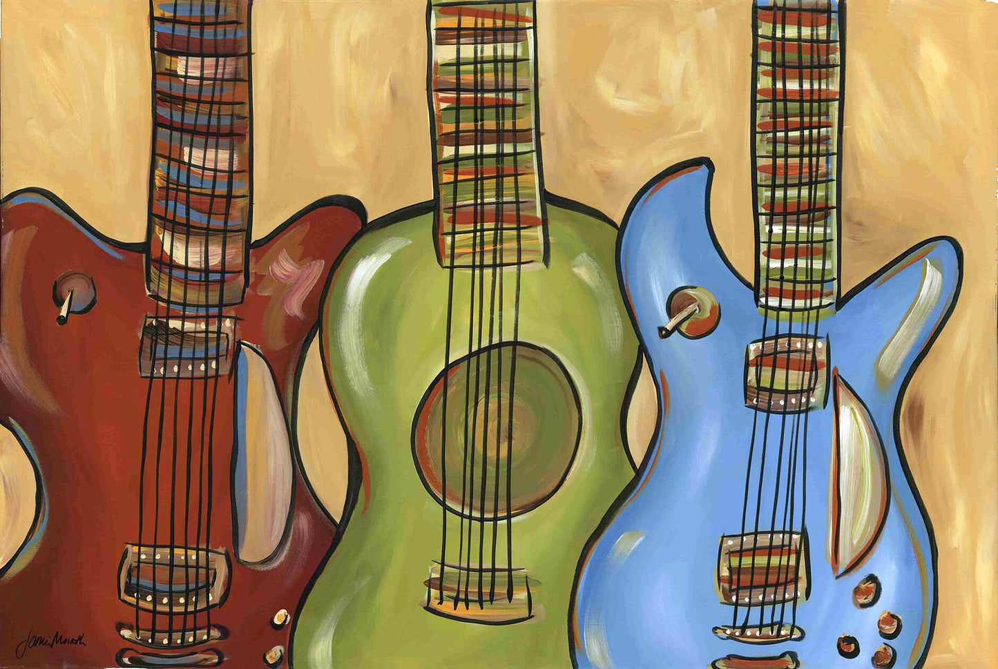 Three Guitars, music wall art print