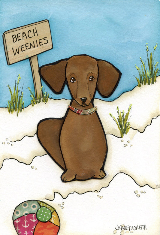 Beach Weenies #2, dachshund dog art print