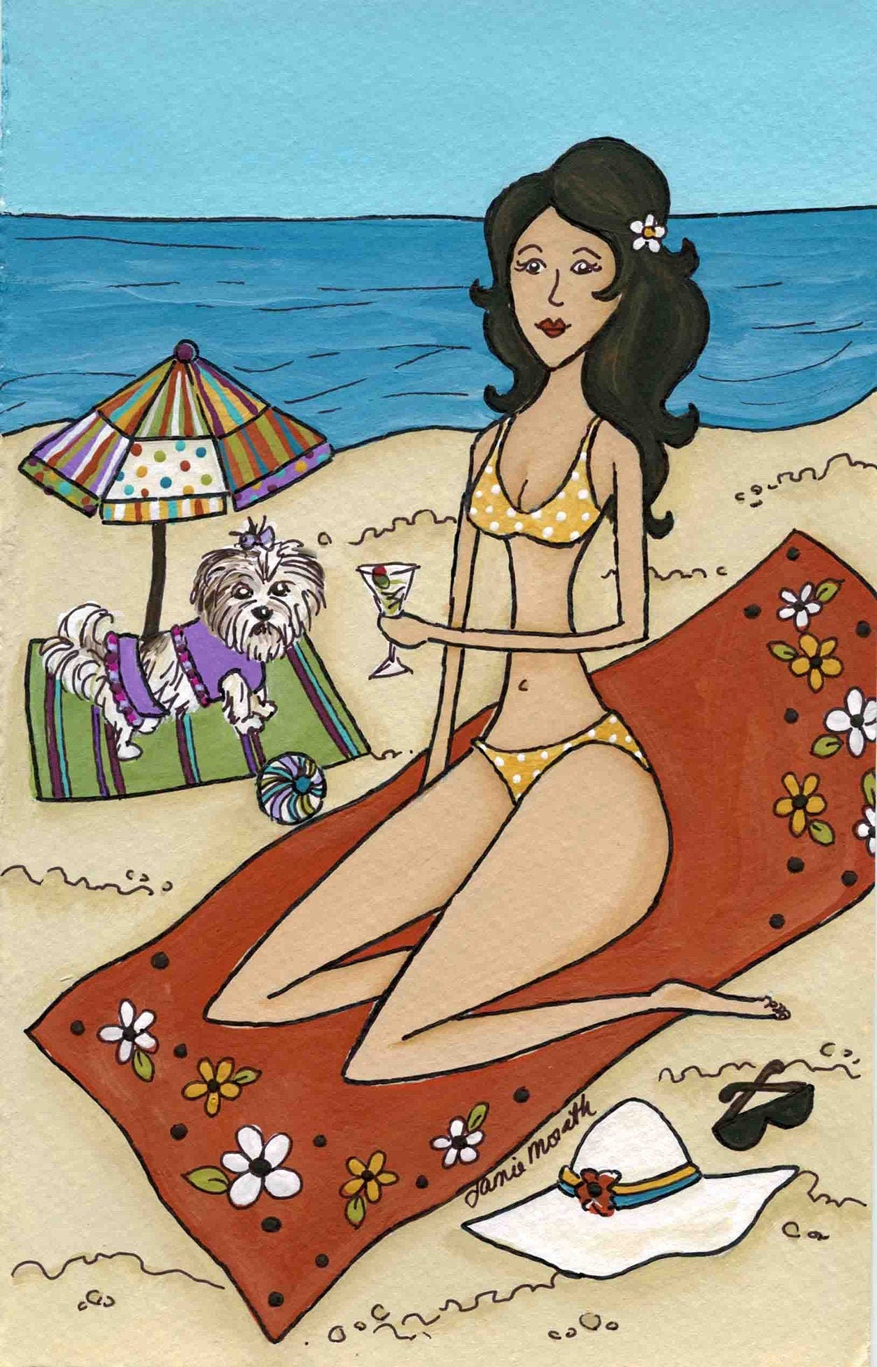 Beach Fun With the Princess, Shih Tzu art print