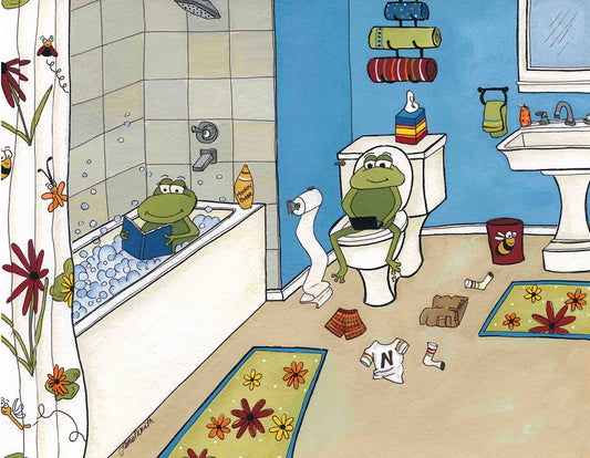 Froggie Bath, frog bathroom art print