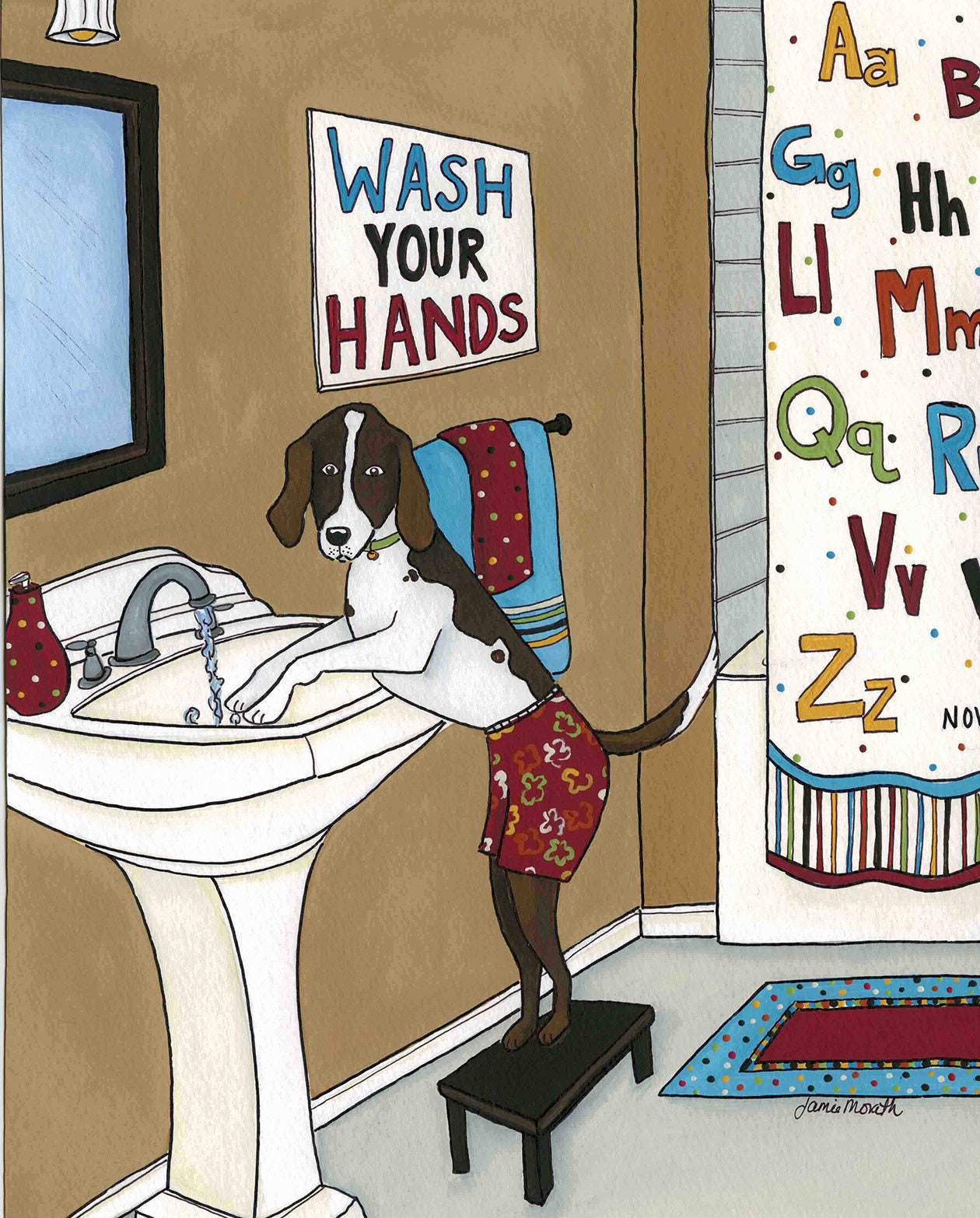 Wash Your Hands, dog art print