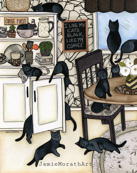 Black Coffee, cat art print