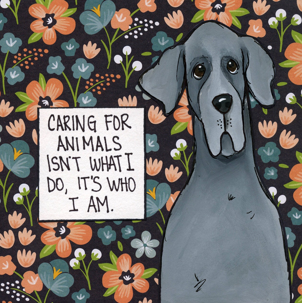 Caring, Great Dane dog art print
