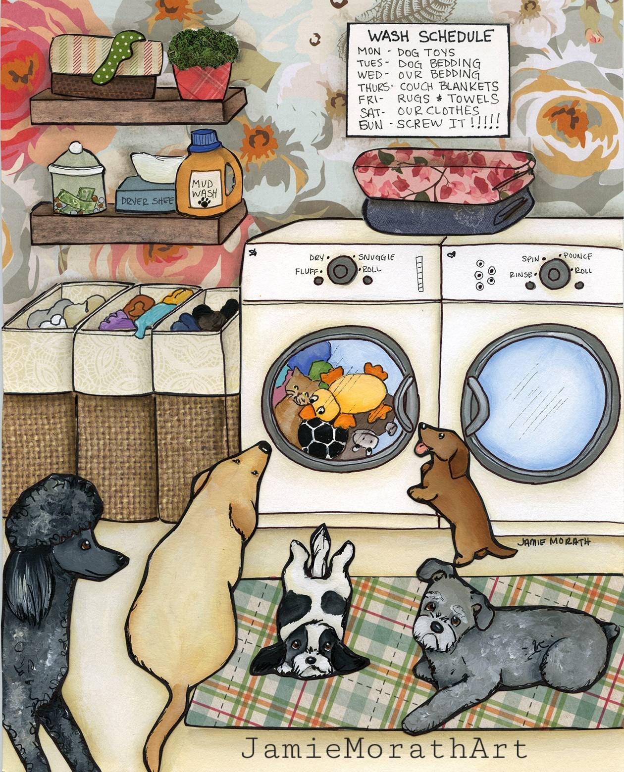 Wash Schedule, dog art print