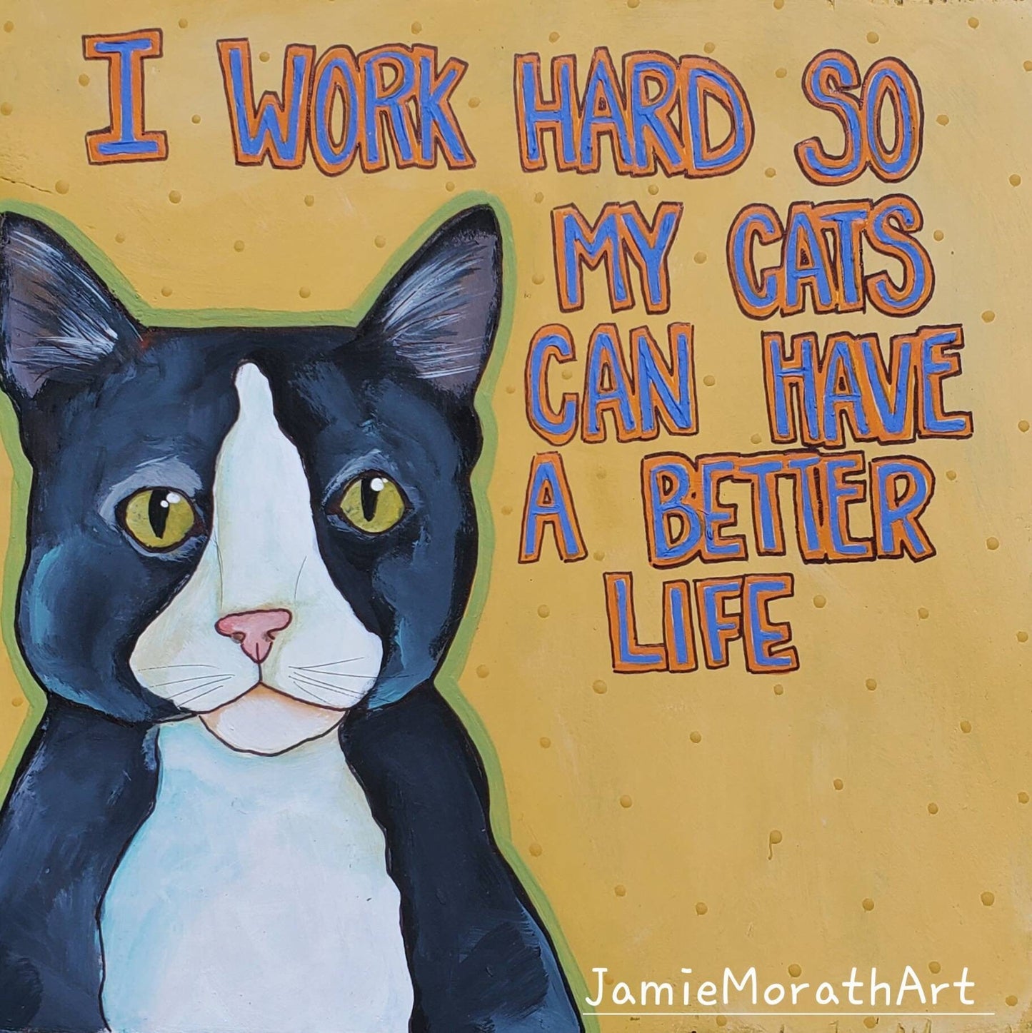 Work Hard, cat art print