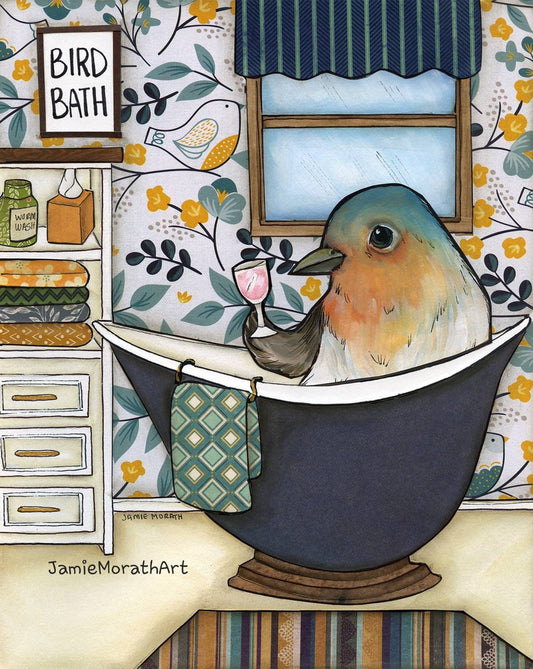 Bird Bath, bird wall art print