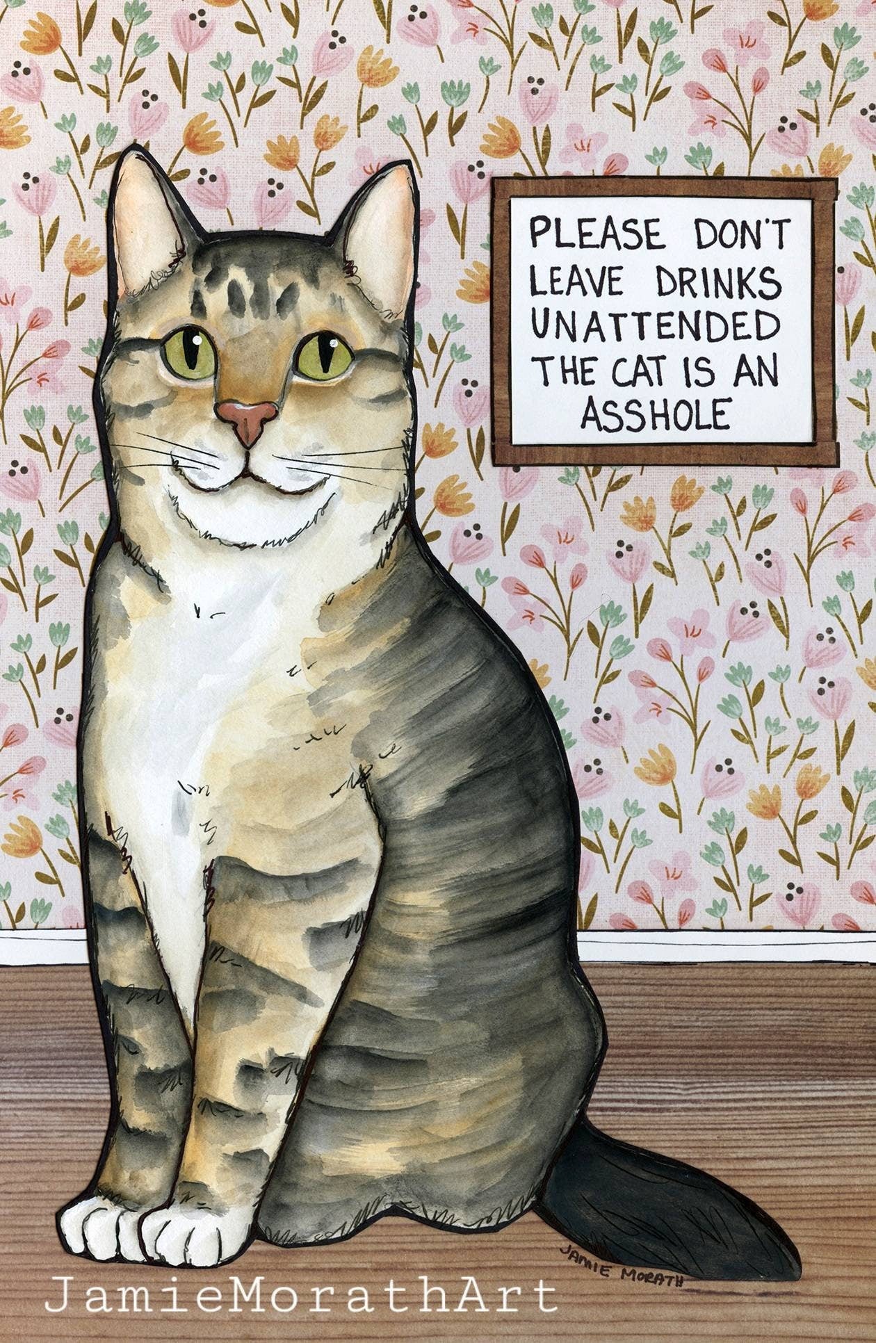 Please Don't Leave Drinks Unattended, cat art print