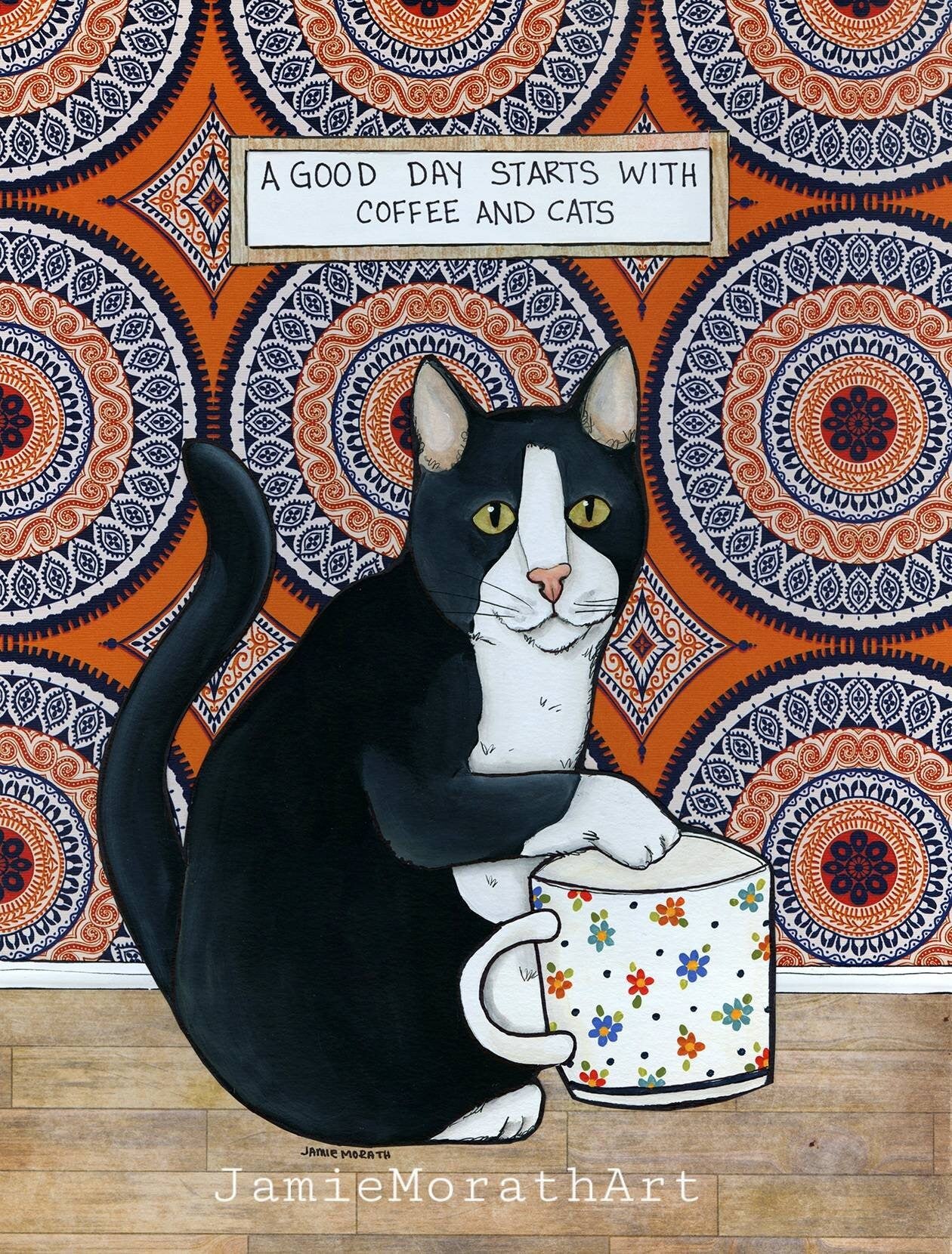 Cats and Coffee, cat art print