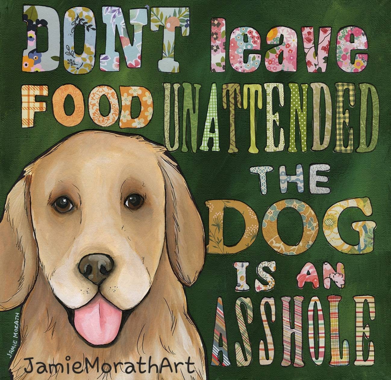 Food Unattended, Golden Retriever dog wall art print