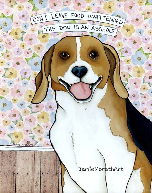 Unattended, Beagle dog wall art print
